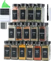 4Oz Black Glass Empty Spice Jars with Label- 24 Pcs Spice Containers
