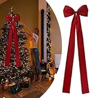 Christmas Tree Topper Bow, 16 X 57 Inches Large Long Red Satin for Christmas Tree, Giant Car Bow, Red Velvet for Home Xmas Holiday Party Decoration Supplies