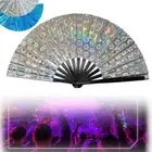 PVC Bamboo Fan Foldable Holding Laser Colors Hand Fan for Line Dancing