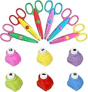 Decorative Scissors for Kids - Craft Set With Various Interesting Patterns, Safe and Smooth Cutting - 6 Scrapbook Scissors and 6 Paper Punches, Set of 12, Funny and Colorful