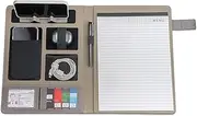 Grey Leather Business Portfolio Men & Women, Portfolio Binder, Organizer Padfolio Folder All-in-One, Presentation Folder, Card Storage, Phone Pocket, Writing Pad, Notepad, Memo