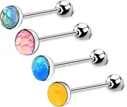 [KUNASSHIR] 4PCS Color Tongue Bars 14G Fish Scales Pattern Tongue Piercing Jewellery Surgical Steel Tongue Barbells Piercing Cute Tongue Rings, 16mm, Stainless Steel, No Gemstone