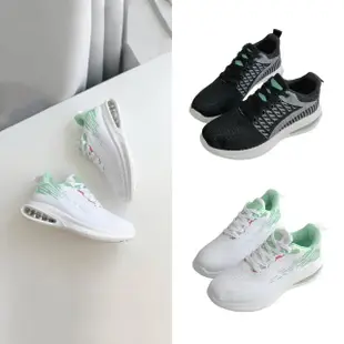 【FUFA Shoes 富發牌】飛織輕盈氣墊男女運動鞋-黑/白綠 1AL007/2AL007(女鞋/休閒鞋/厚底鞋/慢跑鞋)