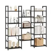 Triple Column 4 Tier Bookshelf, Bookcase with 11 Open 4 Tier(Regular) Black