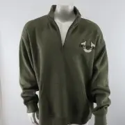 True Religion Quarter Zip Pullover Sweater Mens Large Green