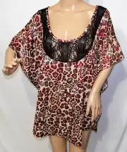 Diva Fashion Women Plus Size 2x 3x Shiny Brown Pink Animal Print Top Blouse