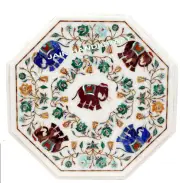 12'' antique black Marble Center wall panel Table Top Inlay elephant pietra dura