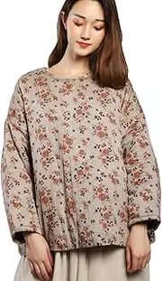 [NFYM] Women's Spring Winter Lightweight Quilted Pullover Long Sleeve Cute Floral Coat Tops with Pocket