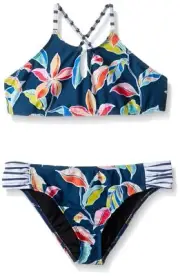 Splendid Big Girls' High Neck X-Back Bikini Swimsuit Set Multi Size 10