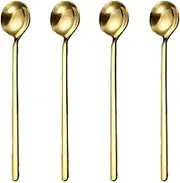 4 PCS 6.02 Inches Coffee Spoons, PIVHWIR Stainless Steel Gold Long Handle Spoon for Espresso Sugar Dessert Cake Ice Cream Soup Cocktail Stirring Teaspoons