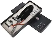 Feather Quill Pen, Retro Feather Pens with 5PCS Replacement Nib Antique Feather Dip Pen Set Steampunk Calligraphy Pen for Desk Decor(Black)