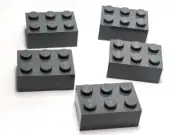 Lego - Lot of 5 - Dark Grey Gray, Brick 2 x 3
