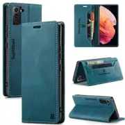SupRShield For Samsung Galaxy S23+ /S23 Plus Case RFID Blocking Retro Flip Premium Leather Card Holder Wallet Cover - Cyan Blue