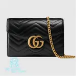 GUCCI 474575 GG MARMONT2.0 黑色雙G金屬釦飾鍊帶WOC肩背包