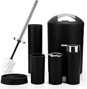Otostar Plastic Bathroom Accessory Set 6 Piece Black Bathroom Accessories Set with Soap Dispenser Toothbrush Holder Tumbler Soap Dish Toilet Brush Holder Trash Can Housewarming Gifts Bath Set (Black)