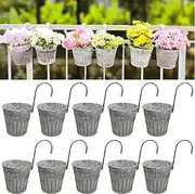 LaLaGreen Fence Planters for Outdoor Plants (10 Pack, 4.3 Inch) Balcony Planters Deck Railing Hanging, Galvanized Small Metal Flower Pots for Rail Wall, Fence Modern Farmhouse Garden Rustic Succulent