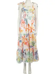 Abstract Print Lace Trim Tiered Dress