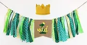 GoParty Wild One High Chair Banner Boy, 1st Birthday Highchair Banner with Crown, Fabric Jungle Safari Theme First Birthday Party Decorations