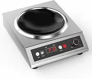 VEXMEACY 3500W Electric Wok Used For Home And Commercial,Concave Surface Stainless Steel Strong Power Induction Wok With Dual Control Mode 10 Power And Temp 24H Timer Induction Cooktop For 15A Plug