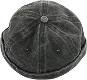 [NIYANGLE] Cotton Hats for Men Women Washed Cotton Newsboy Cap Rolled Cuff Hip Hop Skull Hat Flat Bill Casual