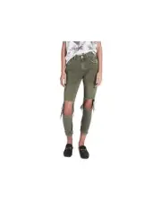One Teaspoon Band Tee Ripped Knee Jeans Women Khaki Pants