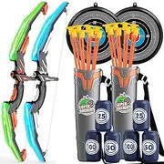 Bow and Arrow Toys for Kids – 2 Pack LED Light Archery Set with Targets, Suction Cup Arrows and Quivers – Outdoor Games for Kids, Backyard Sports Toys, Ideal Gifts for Boys and Girls Ages 4-13