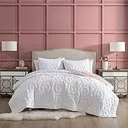 Betsey Johnson - Quilt Set, Luxurious Bedding with Matching Sham, Oversized Floral Design, Modern Charm Room Essentials (Rainbow Stitch White, Twin)