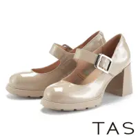 在飛比找momo購物網優惠-【TAS】復古典雅漆皮高跟瑪莉珍鞋(杏色)