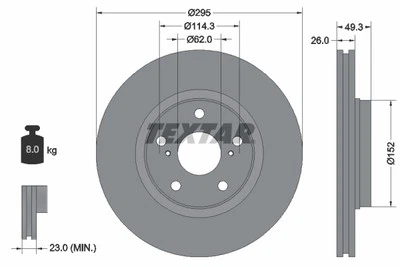 Brake disc TEXTAR 92163903 for TOYOTA VERSO (_R2_) 2 2009-2018