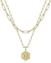 [Anasantiagoana] Gold Plated Layered Initial Necklaces for Women Girls Paperclip Chain Necklace