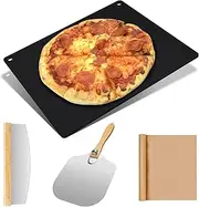Oranbulb Cast Iron Rectangular Pizza Stone Set - 16x13.4 Inch, Black, Ideal for Oven & Grill, 4PCS Accessories Kit