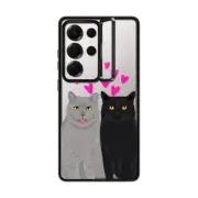 Galaxy S25 Ultra Impact Ring Stand Case Two cats, cute grey cat and black cat iphone 6 case, iphone case, clear case, cat clear case, cat heart, cats love, cute cats
