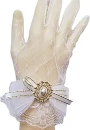 [outret] Black White Lace Gloves Girl Gothic Lolita Mesh Bow Flower Lace Gloves Sweet Wristband Jewelry