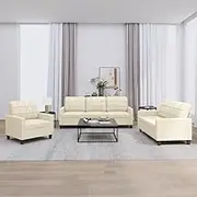 Generic 3 Piece Sofa Set with Cushions Cream Faux Leather