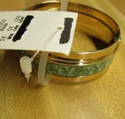 new $28 signed NW NINE WEST SET 3 green gold tone metl stackable bangle Bracelet