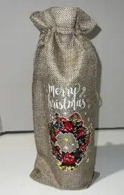 50 Christmas Burlap Wine Bottle Drawstring Gift Bags With Gift Tags Holiday