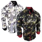 Mens Shirt Italian Stripe Florals Shiny Gold Bronze Foil Button Up Silky Stretch