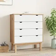Solid Pine Wood Drawer Cabinet OTTA Brown & White 76.5x39.5x90 cm with 4 Drawers, Scandinavian Style Storage Unit