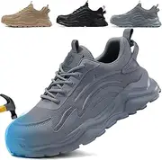 [KGJIANDA] Steel Toe Shoes for Men Lightweight Work Shoes Indestructible Safety Shoes Comfortable Puncture Proof Steel Toe Sneakers Steel Toe Tennis Shoes Construction Work Utility Shoes