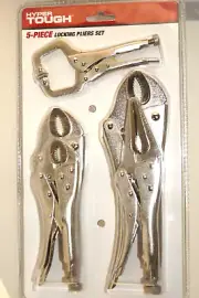 NEW - Hyper Tough 5 - Piece Locking Pliers Set (C Clamp - Long Nose - Locking)