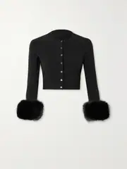 [ALEXANDER WANG] ALEXANDER WANG - Cropped Faux Fur-trimmed Stretch-knit Cardigan - Black - medium medium Black
