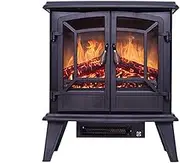 Electrical Fireplaace Heating Stove Fireplace Stove Heater Freestanding Fireplace Heating 900W / 1800W Electric Vintage Fireplace with3D Realistic Flame and Logs Outdoor Patio Heating,Practical