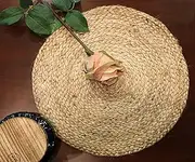 Jute Hand Braided Placemat Set of 4 Rustic Vintage Farmhouse Table top & Dining Table Round Placemat for Parties, All Natural and Ecofriendly (14” Diameter, Natural Beige) Set of 4