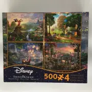 NEW Thomas Kinkade 4 In 1 Disney 500 Pc Puzzles Fantasia Tangled Pooh Lady Tramp