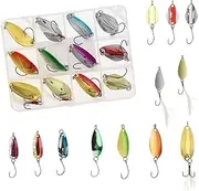 Fishing Spoon Lure Set Metal Baits for Trout, Char and Perch Fishing with Tackle Box (Pack of 12)