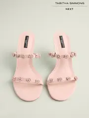 Light Pink Tabitha Simmons x Next Flora Leather Double Flower Detail Heel Mules (AR0683) | $233