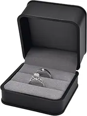 [Generic] Double Ring Box, Square Leather Suede Jewelry Ring Bearer Box, Premium Gorgeous Fashion Ring Box 2 Slots for Engagement, Wedding, Proposal, Ceremony, Anniversary (Black, 6.8 * 6.8 * 4.5CM)