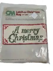 VTG 1978 Columbia Minerva Latch-a-Christmas Rug 17"x 39" Merry Christmas NOS