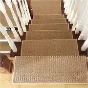 Bullnose Carpet Stair Treads Non Slip,Self Adhesive Imitation Sisal Indoor Stair Runner Rugs Cover Mat,Safety Edge Stair Carpet Runner Protector,Peel&Stick Stairway Grip Step Treads for Elder,Kid,Dog