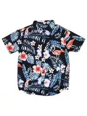 Tony Hawk Boys Black Tropical Flower Short Sleeve Button Front Shirt M 10-12